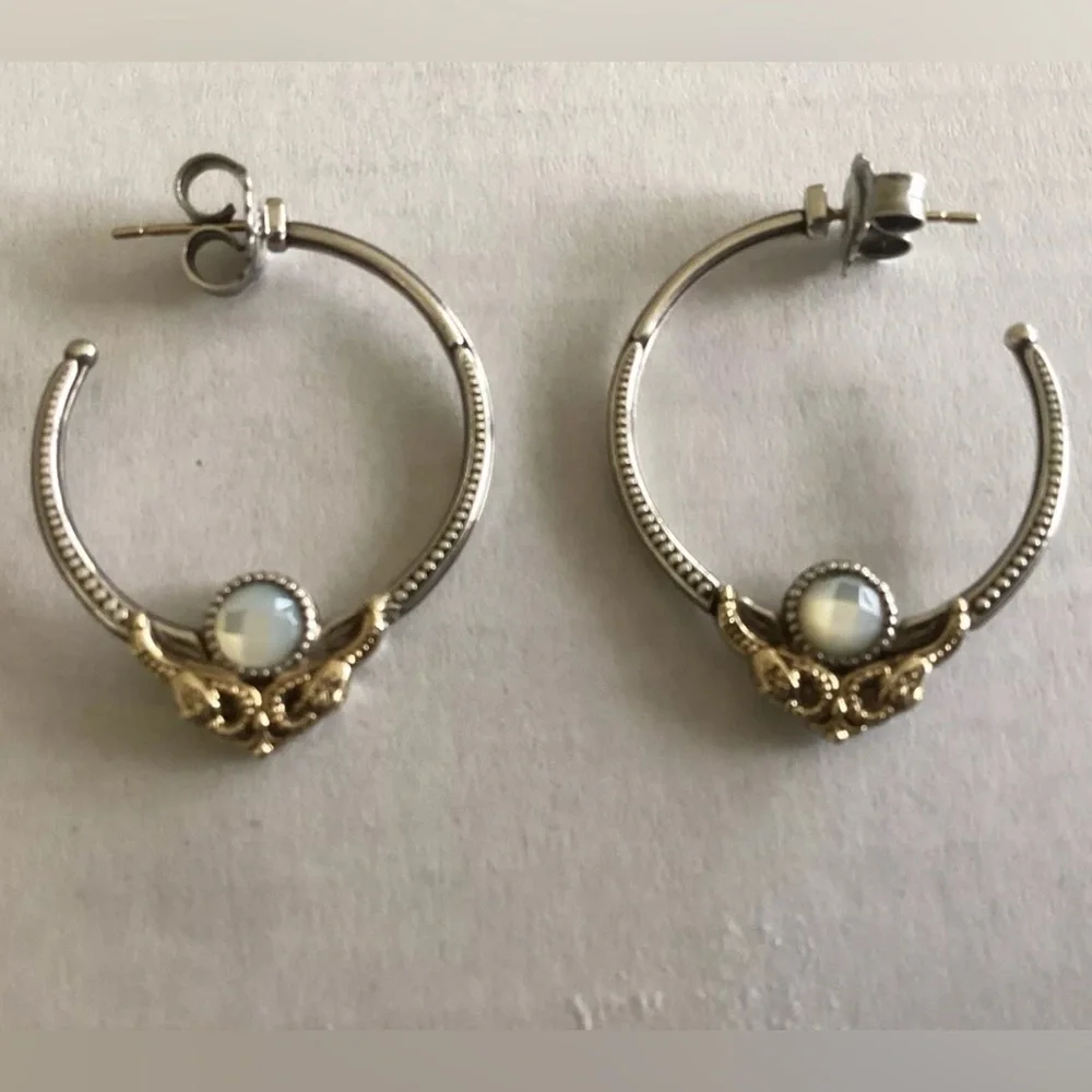 Konstantino Mother of Pearl Hoop Earrings, Sterling Silver & 18K Gold - Picture 2 of 11